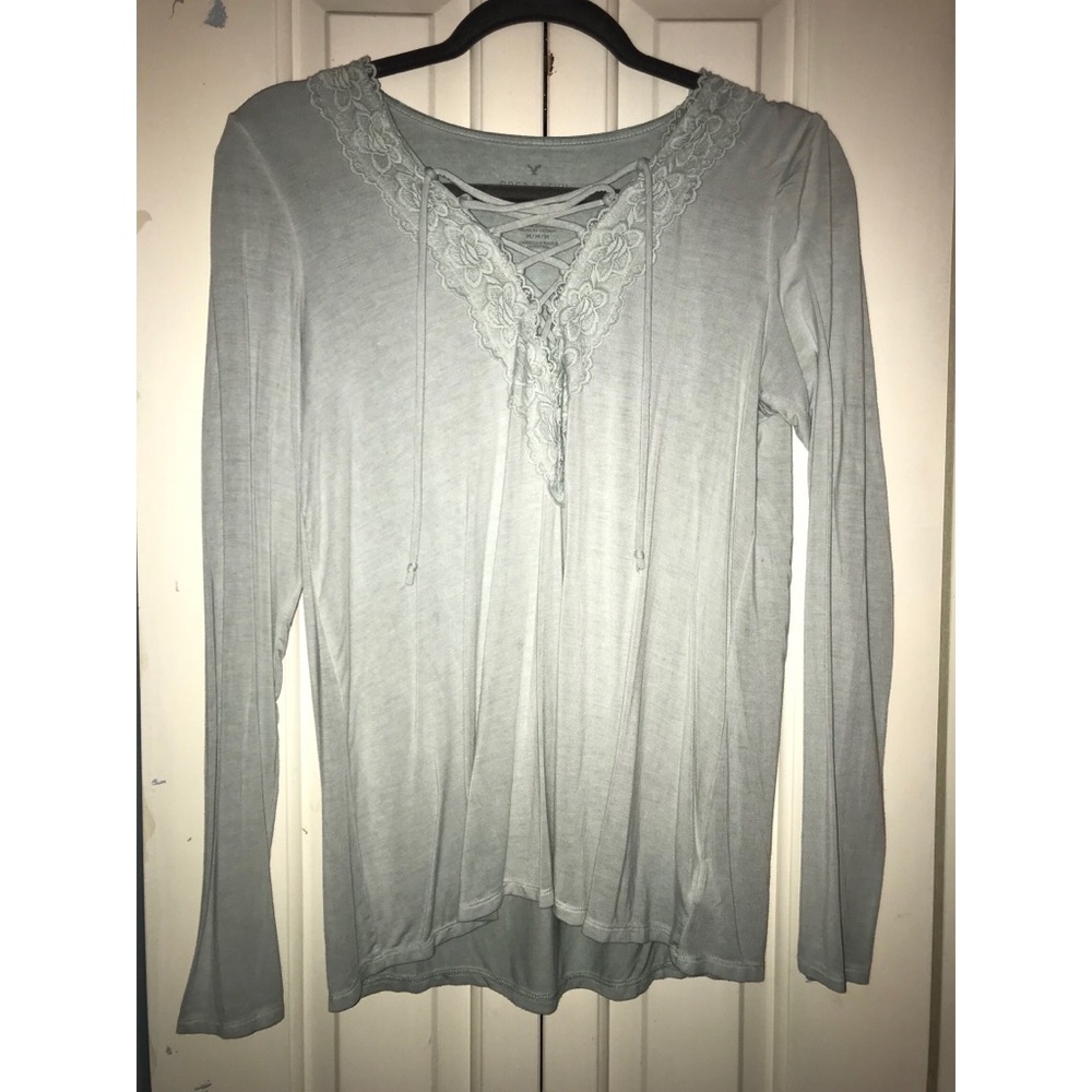 soft and sexy mint green lace up long sleeve top